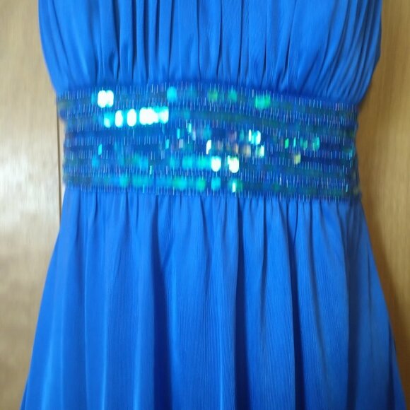 MY MICHELLE WOMEN'S SMALL FORMAL BLUE BACK STRAPPY BEADED DRESS - Picture 3 of 7